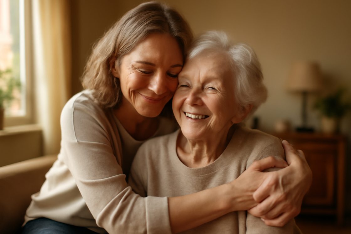 Une fille rend visite à sa mère âgée